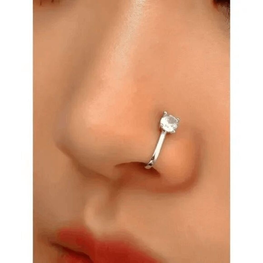 WHITE GOLD DIAMOND NOSE RING CUFF